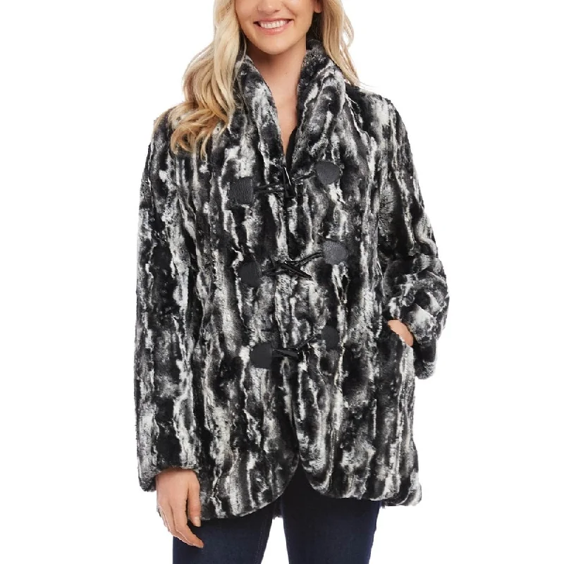 Elegant And Casual Karen Kane Women's Marble Faux Fur Jacket Black Size X-Small