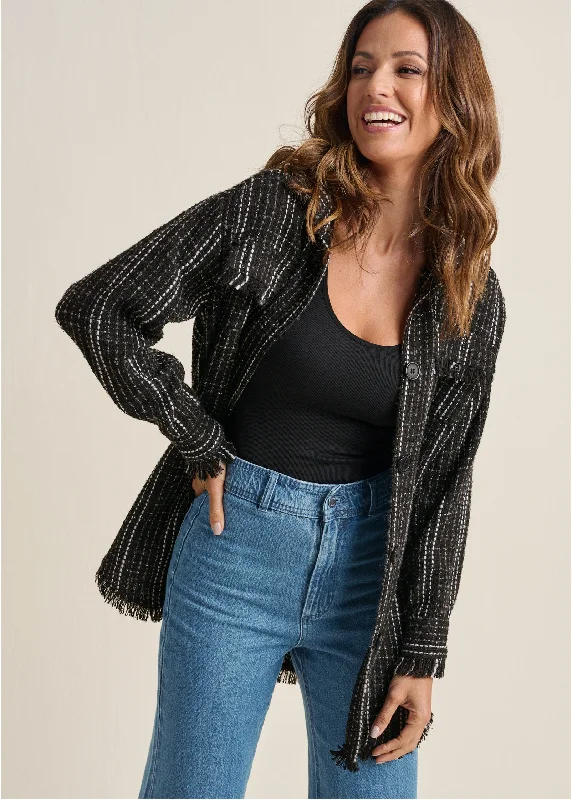 New Autumn And Winter Styles Tweed Shacket - Black Multi