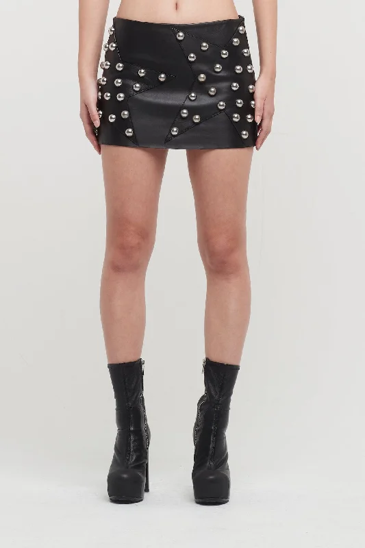 European And American Style Area Studded Polka Dot Leather Skirt