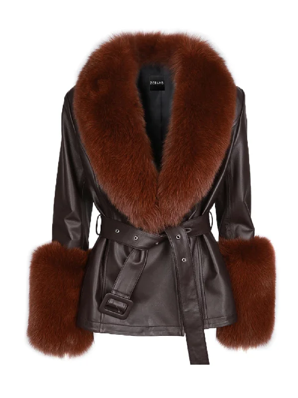 Carefree Style Fur Foxy Leather Short Coat in Brown