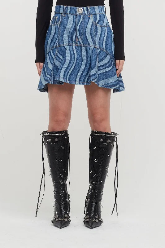 New Autumn And Winter Styles Area Sunray Denim Ruffle Mini Skirt