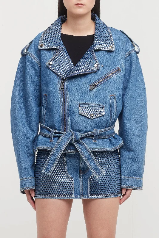 Advanced Customization Area Crystal Embellished Moto Jacket