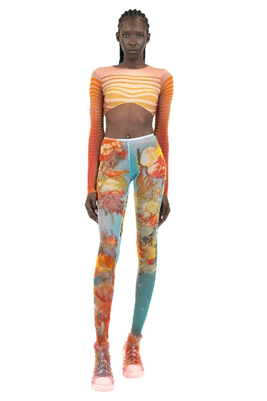 Trendy Wear Jean Paul Gaultier Cropped Top Long Sleeves Fleur Morphing Stripes in Red/Orange