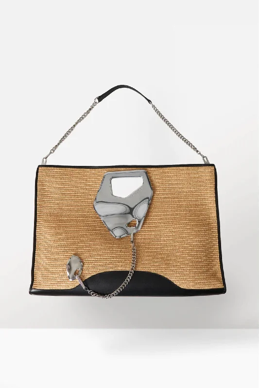 Simple And Comfortable Published By Arabella Wide Tote in Raffia And Leather