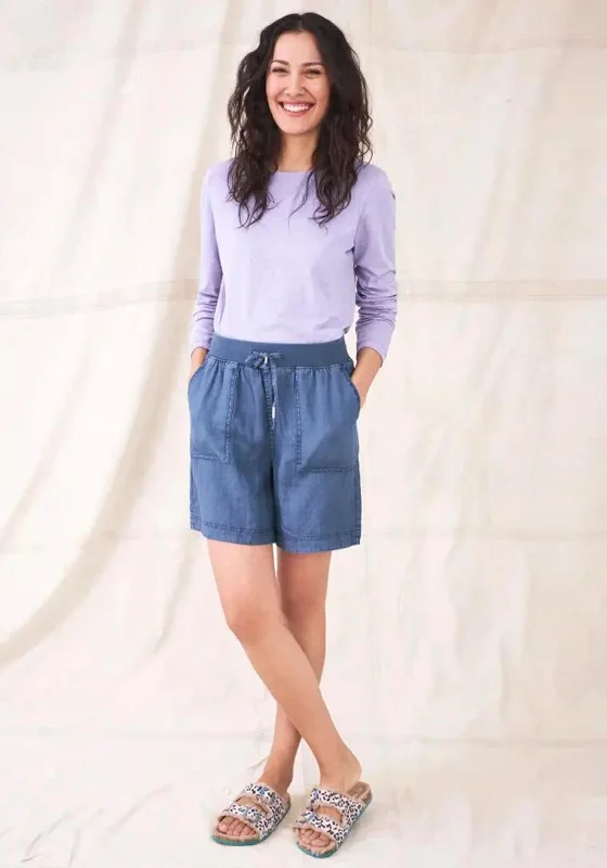 Elegant And Lazy White Stuff Effie Elasticated Linen Shorts, Blue Denim