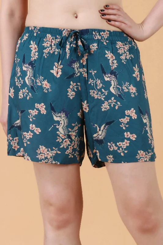 Versatile Items Teal Blue Floral Printed Shorts